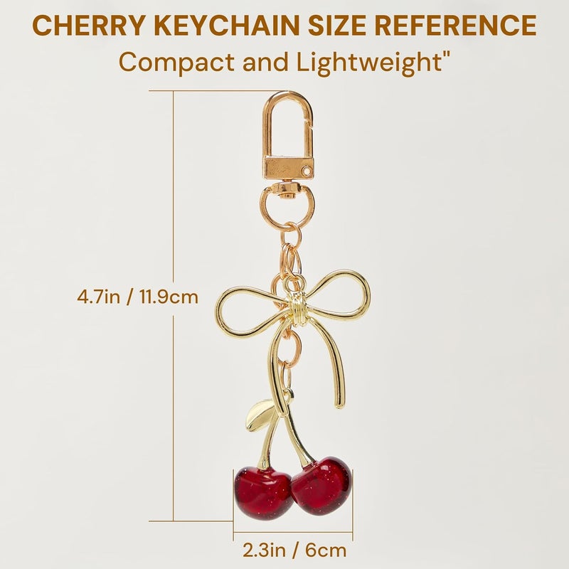 YDF Cherry Keychain Cute Bag Charm Women Leather Keyring Car Keys Gift Mother's Day Birthday Valentine's Purse Accessory - Image 2